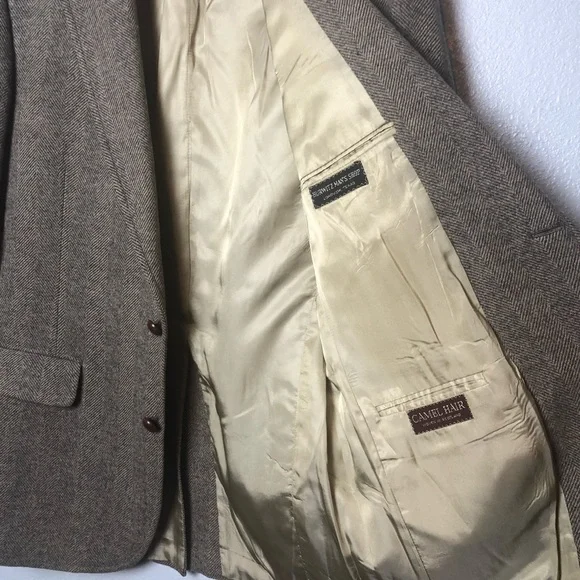 CHAPS Ralph Lauren suit coat blazer woven in Scotland Camel Hair jacket Sz Large - Picture 6 of 16